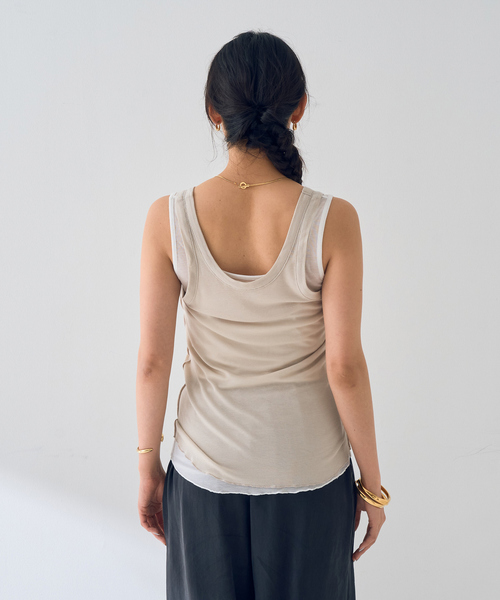 Rouge vif Anna(ルージュヴィフアンナ)の「【2枚セット】レイヤードカットタンクトップ/裾メローデザイン(タンクトップ・レディース・チャコールグレー/ベージュ・フリー)」の18枚目の写真