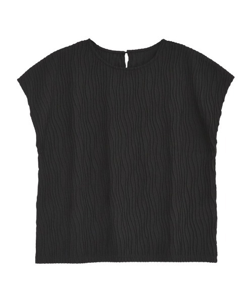 Re:EDIT（リエディ）の「[セットアップ対応]フレンチスリーブウェーブカットジャガードトップス（Tシャツ/カットソー・レディース・ホワイト/ブラック・MEDIUM/LARGE）」の4枚目の写真
