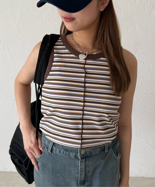 kutir（クティール）の「マルチボーダーメロータンクトップ（タンクトップ・レディース・ネイビー/レッド/ブラウン・FREE）」の6枚目の写真