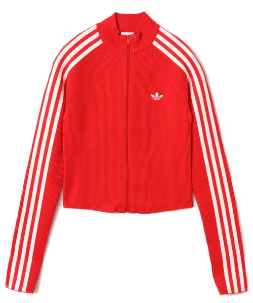 adidas(アディダス)の「adidas ADICOLOR 3 STRIPES SLIM KNIT TRACK TOP / アディダス アディカラー 3 ストライプス スリム ニット トラック トップ(ニット/セーター・レディース・レッド・S/L/M)」の1枚目の写真