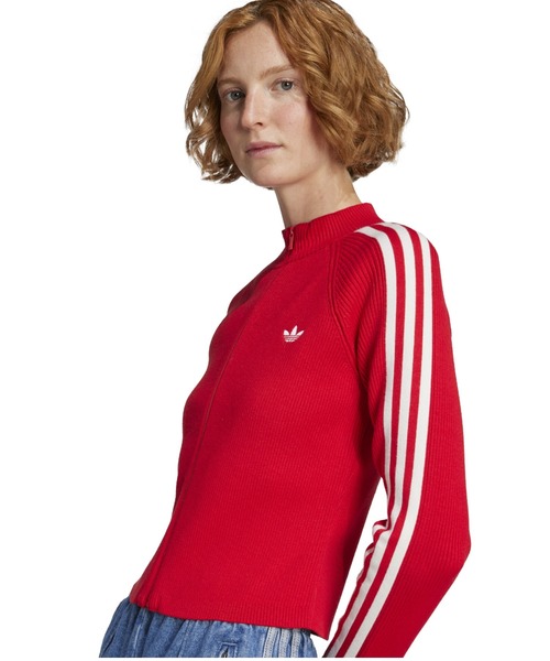 adidas(アディダス)の「adidas ADICOLOR 3 STRIPES SLIM KNIT TRACK TOP / アディダス アディカラー 3 ストライプス スリム ニット トラック トップ(ニット/セーター・レディース・レッド・S/L/M)」の2枚目の写真