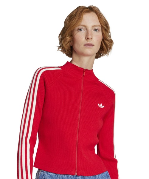 adidas(アディダス)の「adidas ADICOLOR 3 STRIPES SLIM KNIT TRACK TOP / アディダス アディカラー 3 ストライプス スリム ニット トラック トップ(ニット/セーター・レディース・レッド・S/L/M)」の3枚目の写真