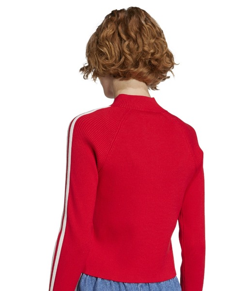 adidas(アディダス)の「adidas ADICOLOR 3 STRIPES SLIM KNIT TRACK TOP / アディダス アディカラー 3 ストライプス スリム ニット トラック トップ(ニット/セーター・レディース・レッド・S/L/M)」の9枚目の写真