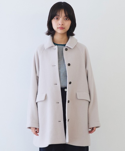 bulle de savon(ビュルデサボン)の「モへヤ/カシミヤ シャギー Aラインコート(ステンカラーコート・レディース・ピンク/サックスブルー/ブラック・FREE)」の4枚目の写真