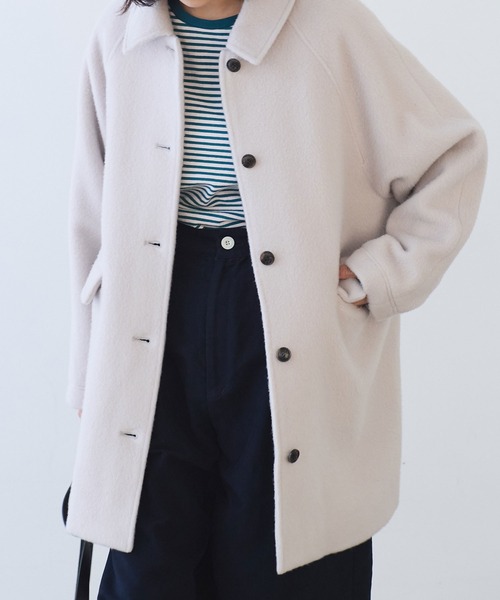 bulle de savon(ビュルデサボン)の「モへヤ/カシミヤ シャギー Aラインコート(ステンカラーコート・レディース・ピンク/サックスブルー/ブラック・FREE)」の11枚目の写真