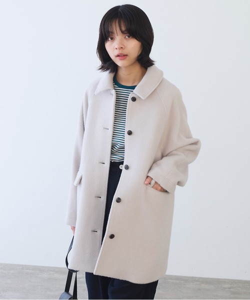 bulle de savon(ビュルデサボン)の「モへヤ/カシミヤ シャギー Aラインコート(ステンカラーコート・レディース・ピンク/サックスブルー/ブラック・FREE)」の5枚目の写真