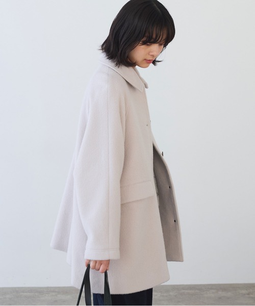 bulle de savon(ビュルデサボン)の「モへヤ/カシミヤ シャギー Aラインコート(ステンカラーコート・レディース・ピンク/サックスブルー/ブラック・FREE)」の8枚目の写真