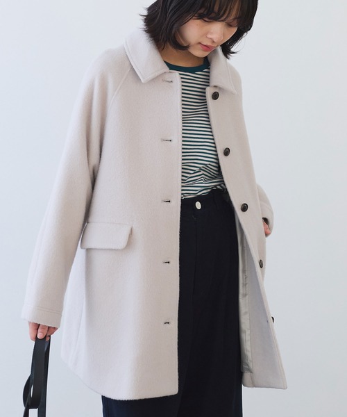 bulle de savon(ビュルデサボン)の「モへヤ/カシミヤ シャギー Aラインコート(ステンカラーコート・レディース・ピンク/サックスブルー/ブラック・FREE)」の10枚目の写真