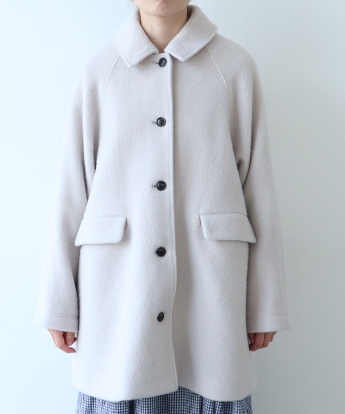 bulle de savon(ビュルデサボン)の「モへヤ/カシミヤ シャギー Aラインコート(ステンカラーコート・レディース・ピンク/サックスブルー/ブラック・FREE)」の18枚目の写真