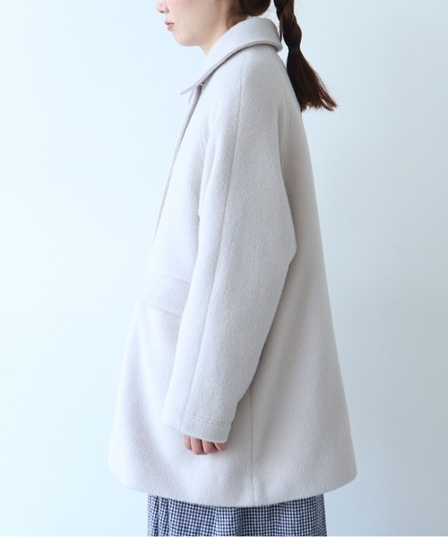 bulle de savon(ビュルデサボン)の「モへヤ/カシミヤ シャギー Aラインコート(ステンカラーコート・レディース・ピンク/サックスブルー/ブラック・FREE)」の19枚目の写真