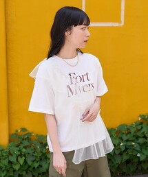 チュールドッキングプリントTシャツ/シアードッキングTシャツ/ドッキングロゴTシャツ