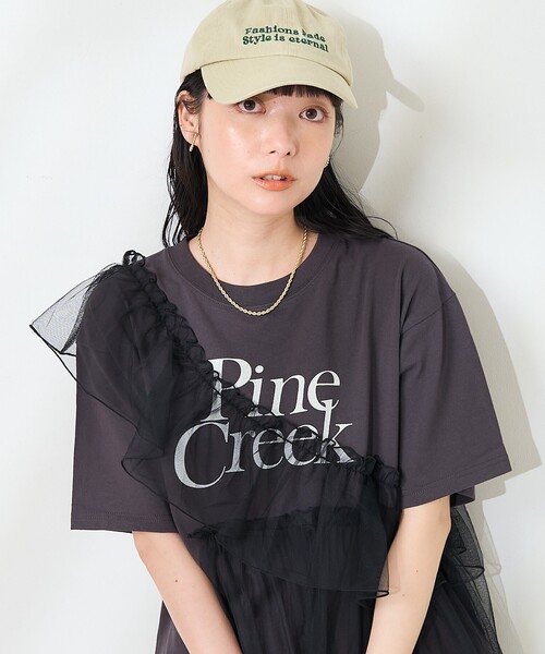 tシャツ チェックチュールドッキングノースリT レディース nenom/ネノム] マルチWAY ビスチェ風チュールフリルドッキング