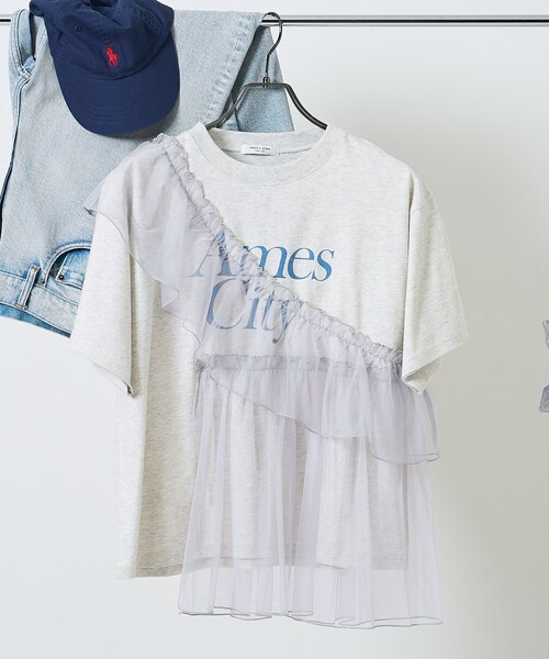 FREAK'S STORE(フリークスストア)の「チュールドッキングプリントTシャツ/シアードッキングTシャツ/ドッキングロゴTシャツ(Tシャツ/カットソー・レディース・オフホワイト/チャコール/ライトグレー・フリ-)」の3枚目の写真