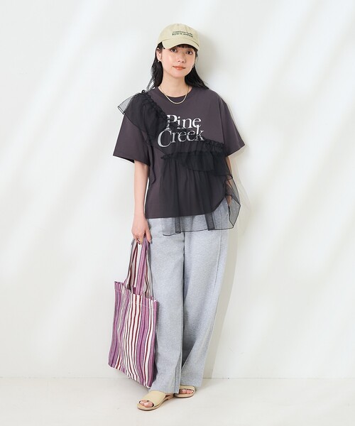 FREAK'S STORE(フリークスストア)の「チュールドッキングプリントTシャツ/シアードッキングTシャツ/ドッキングロゴTシャツ(Tシャツ/カットソー・レディース・オフホワイト/チャコール/ライトグレー・フリ-)」の5枚目の写真