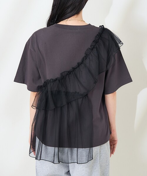 FREAK'S STORE(フリークスストア)の「チュールドッキングプリントTシャツ/シアードッキングTシャツ/ドッキングロゴTシャツ(Tシャツ/カットソー・レディース・オフホワイト/チャコール/ライトグレー・フリ-)」の14枚目の写真