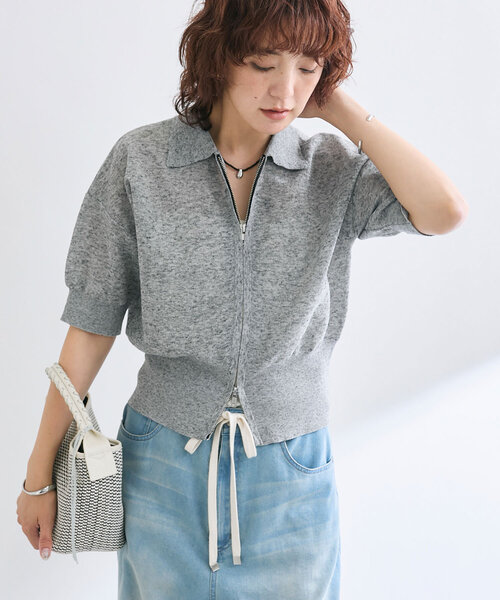 パーカー 「抜け感」セミシアーZIPポロニット レディース 抜け感】セミシアーZIPポロニット（パーカー）｜RIVE DROITE