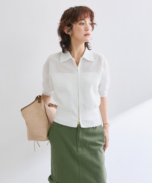 RIVE DROITE（リヴドロワ）の「【抜け感】セミシアーZIPポロニット（パーカー・レディース・ブラック/グレー/オフホワイト・FREE）」の21枚目の写真