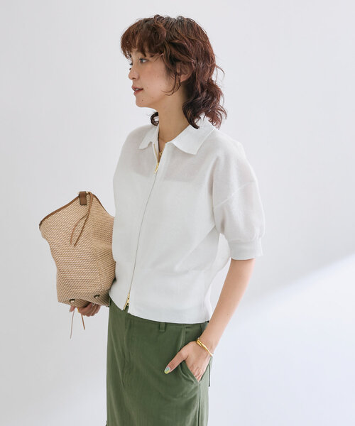 RIVE DROITE（リヴドロワ）の「【抜け感】セミシアーZIPポロニット（パーカー・レディース・ブラック/グレー/オフホワイト・FREE）」の22枚目の写真