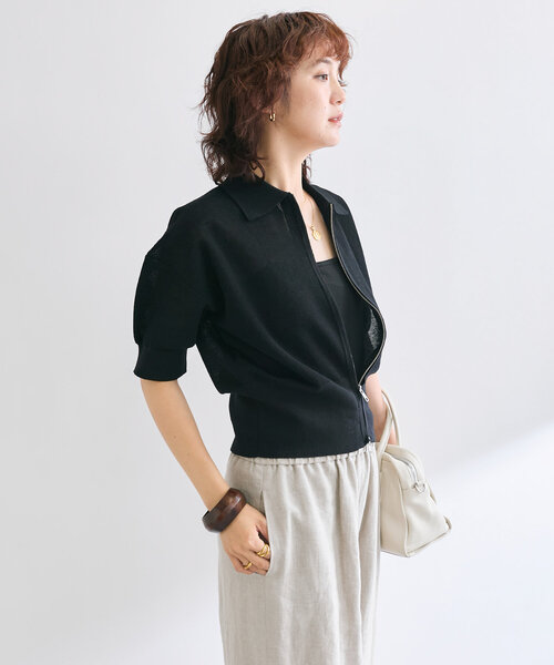 パーカー 「抜け感」セミシアーZIPポロニット レディース 抜け感】セミシアーZIPポロニット（パーカー）｜RIVE DROITE