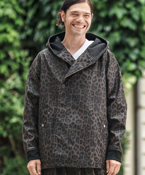 mj10838- Leopard Synthetic Leather Poncho Like Jacket ポンチョ風