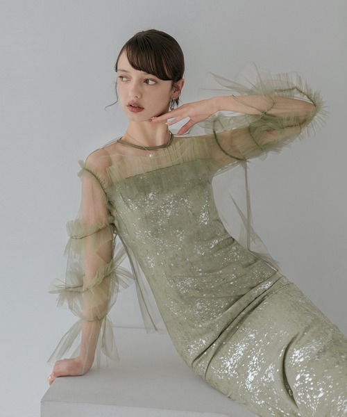 LEJA レジャ チュールフリルペイントマーメイドドレスワンピースドレス 結婚式 Leja ドレス 「LEJA」チュールフリルボレロペイントマーメイド