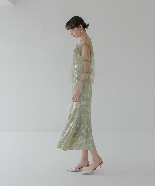 Lejaチュールフリルペイントマーメイドドレスワンピース2点 バック付き セット セール】【LEJA】チュールフリルボレロペイントマーメイドドレス