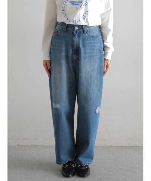 ダメージデニム ワイドテーパードパンツ | NOMBRE IMPAIR