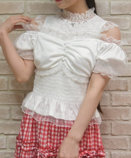 axes femme POETIQUE（アクシーズファムポエティック）の「チュールキャミトップス（シャツ/ブラウス・レディース・ホワイト/グリーン/ピンク・MEDIUM）」の2枚目の写真