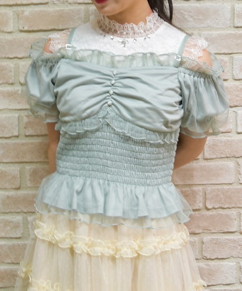 axes femme POETIQUE（アクシーズファムポエティック）の「チュールキャミトップス（シャツ/ブラウス・レディース・ホワイト/グリーン/ピンク・MEDIUM）」の3枚目の写真