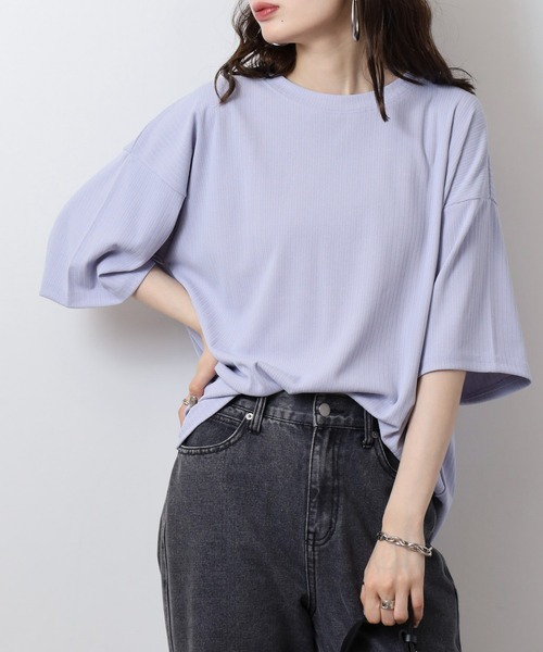 FUNALIVE(ファンアライブ)の「レディース ストライプジャガード 半袖 Tシャツ(Tシャツ/カットソー・レディース・チャコールグレー/ブラック/ラベンダー/ミント・フリー)」の17枚目の写真