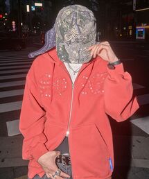 SEQUENZ(シークエンズ)の【SEQUENZ(シークエンズ)】APPLIQUE STONE FADE ZIP P/K / ラインストーン ジップパーカー ダブルジップ 裏起毛 加工 【セットアップ着用可】(パーカー)