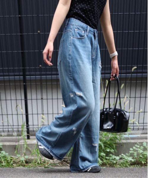 Vini(ヴィニ)の「【Vini】ダメージワイドデニム(デニムパンツ・レディース・ブルー・SMALL/MEDIUM)」の2枚目の写真