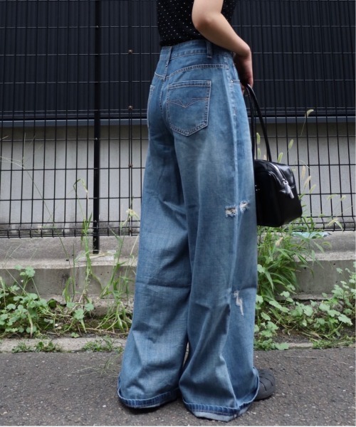 Vini(ヴィニ)の「【Vini】ダメージワイドデニム(デニムパンツ・レディース・ブルー・SMALL/MEDIUM)」の3枚目の写真