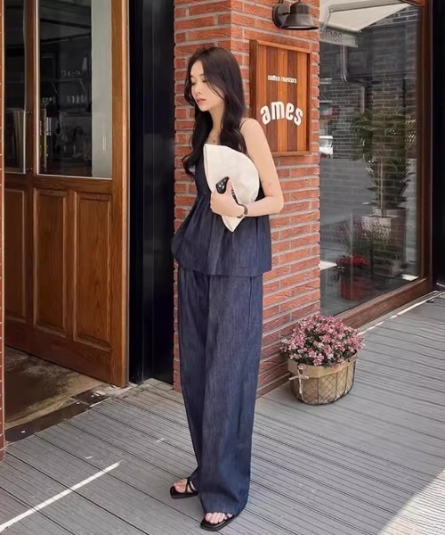 Ritzy（リッツィー）の「デニム風ノースリーブタンクトップ+パラッツォパンツ セットアップ（その他パンツ・レディース・ネイビー・XL/L/M）」の8枚目の写真
