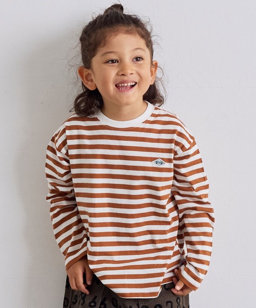 MARKEY'S（マーキーズ）の「【LSP WOW!】マイニチワッペンボーダーロンTee（Tシャツ/カットソー・キッズ・グリーン系その他/ネイビー/モスグリーン/レッド系その他/ベージュ系その他/パープル系その他/ブラック系その他/グレー系その他/ピンク系その他/ブラウン系その他・140/130/120/110/100/90/80）」の4枚目の写真