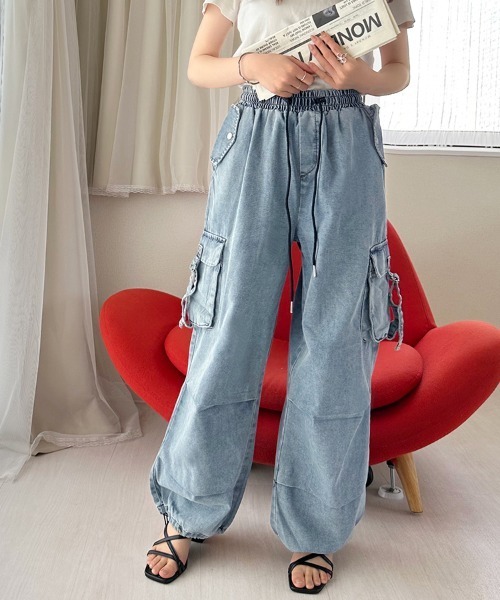 ReRe(リリ)の「デニムカーゴパンツ(デニムパンツ・レディース・ライトブルー/ダークグレー/グレー/サックスブルー/ブルー・MEDIUM)」の6枚目の写真