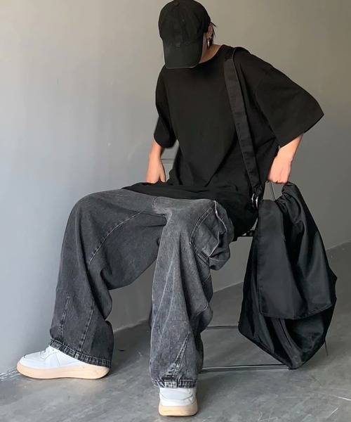 link lot(リンクロット)の「ウォッシュ加工 デニムワイドバレルレッグカーゴパンツ(カーゴパンツ・メンズ・ブラック系その他/ブルー系その他・M/L)」の4枚目の写真