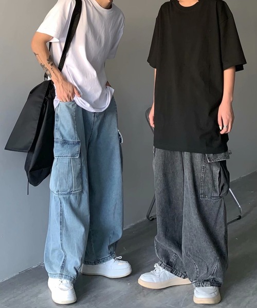link lot(リンクロット)の「ウォッシュ加工 デニムワイドバレルレッグカーゴパンツ(カーゴパンツ・メンズ・ブラック系その他/ブルー系その他・M/L)」の3枚目の写真