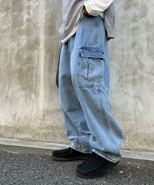 link lot(リンクロット)の「ウォッシュ加工 デニムワイドバレルレッグカーゴパンツ(カーゴパンツ・メンズ・ブラック系その他/ブルー系その他・M/L)」の8枚目の写真
