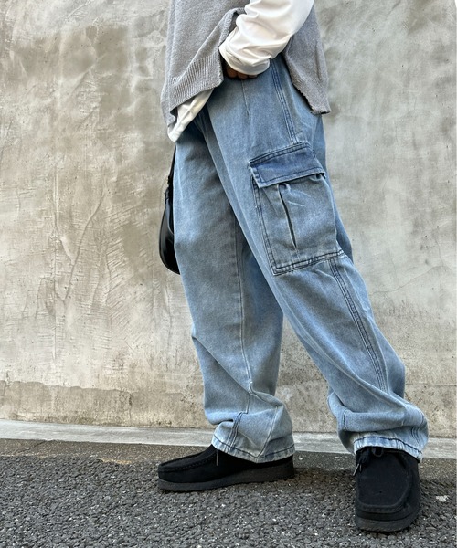 link lot(リンクロット)の「ウォッシュ加工 デニムワイドバレルレッグカーゴパンツ(カーゴパンツ・メンズ・ブラック系その他/ブルー系その他・M/L)」の9枚目の写真