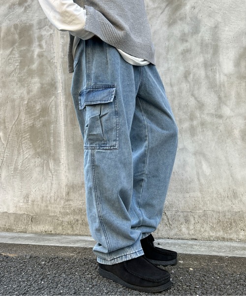 link lot(リンクロット)の「ウォッシュ加工 デニムワイドバレルレッグカーゴパンツ(カーゴパンツ・メンズ・ブラック系その他/ブルー系その他・M/L)」の10枚目の写真