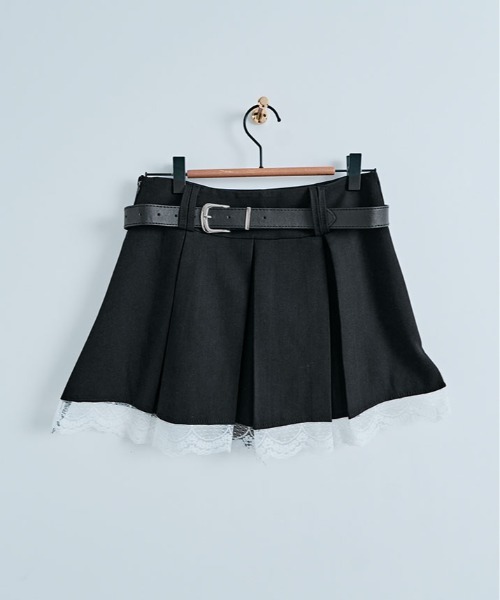 セール】ベルト付き プリーツ フリル ミニスカート（スカート