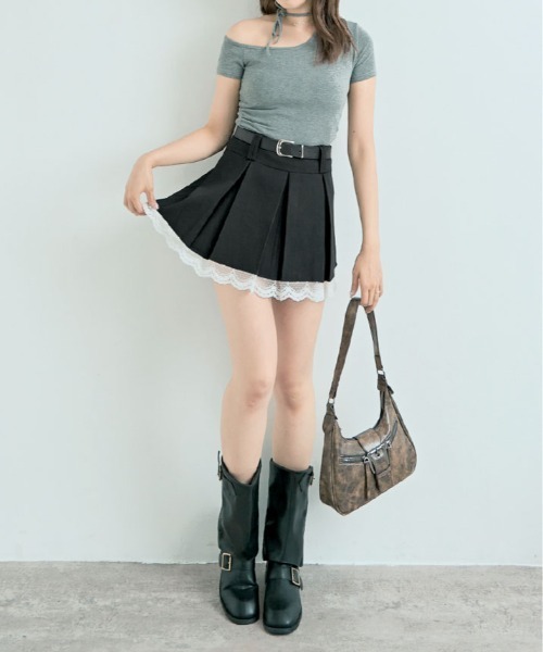 kirakiraShop（キラキラショップ）の「ベルト付き プリーツ フリル ミニスカート（スカート・レディース・ブラック/グレー・S/M/L）」の17枚目の写真