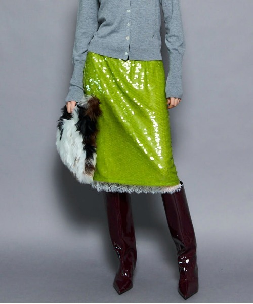 MAISON SPECIAL(メゾンスペシャル)の「Lace Combination Sequin Skirt/レースコンビスパンコールスカート(スカート・レディース・ブラウン/グリーン・36/38)」の1枚目の写真
