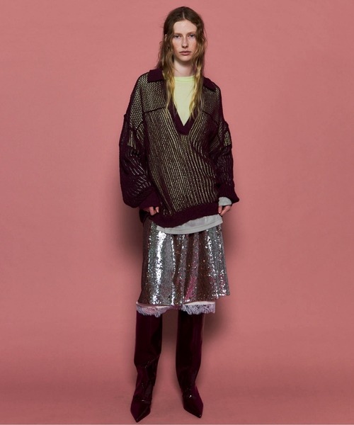 MAISON SPECIAL(メゾンスペシャル)の「Lace Combination Sequin Skirt/レースコンビスパンコールスカート(スカート・レディース・ブラウン/グリーン・36/38)」の4枚目の写真