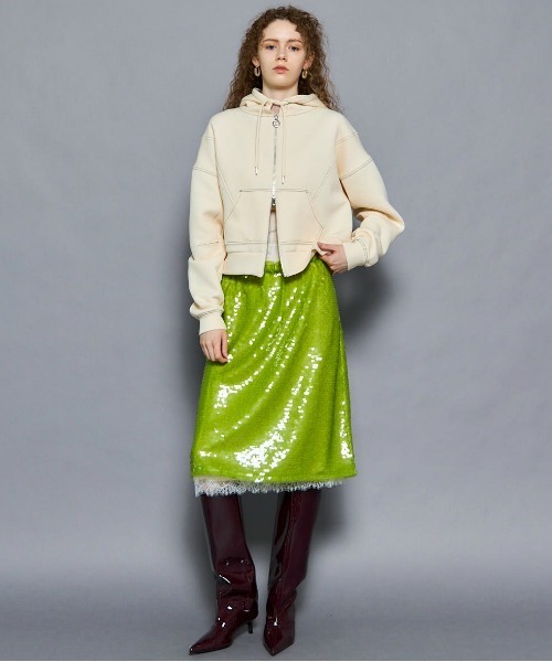 MAISON SPECIAL(メゾンスペシャル)の「Lace Combination Sequin Skirt/レースコンビスパンコールスカート(スカート・レディース・ブラウン/グリーン・36/38)」の7枚目の写真