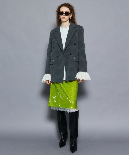 MAISON SPECIAL(メゾンスペシャル)の「Lace Combination Sequin Skirt/レースコンビスパンコールスカート(スカート・レディース・ブラウン/グリーン・36/38)」の9枚目の写真