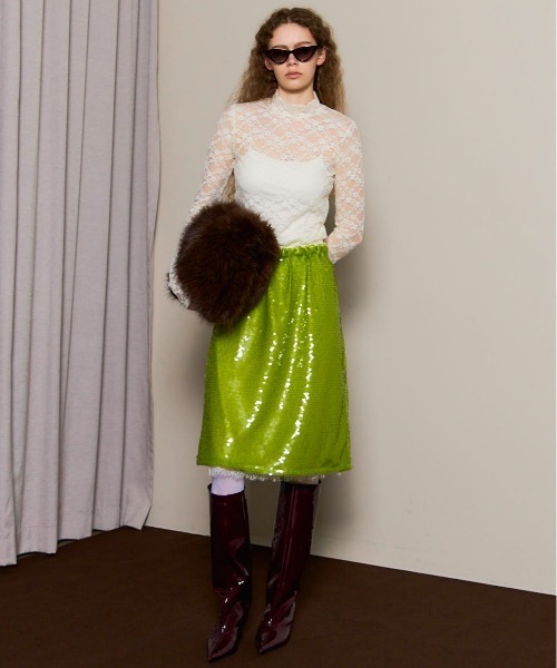 MAISON SPECIAL(メゾンスペシャル)の「Lace Combination Sequin Skirt/レースコンビスパンコールスカート(スカート・レディース・ブラウン/グリーン・36/38)」の11枚目の写真