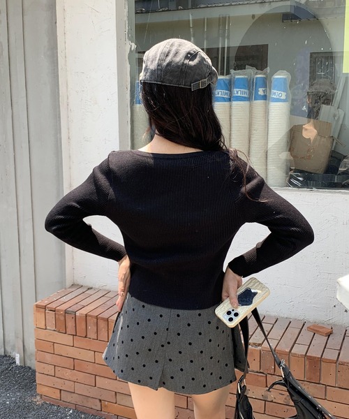 ARCADE（アーケード）の「春服 レースアップ リブニット トップス -ARCADE Limited Line-（ニット/セーター・レディース・ブラック/サンドベージュ/グレー・FREE）」の14枚目の写真