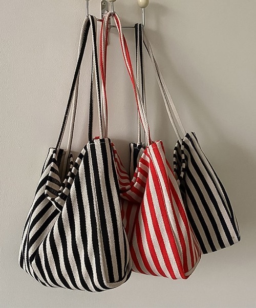 blackdia ocean(ブラックダイヤオーシャン)の「blackdia ocean ストライプ キャンバストートバッグ(ショルダーバッグ・レディース・ブラック/ブルー/レッド・FREE)」の10枚目の写真